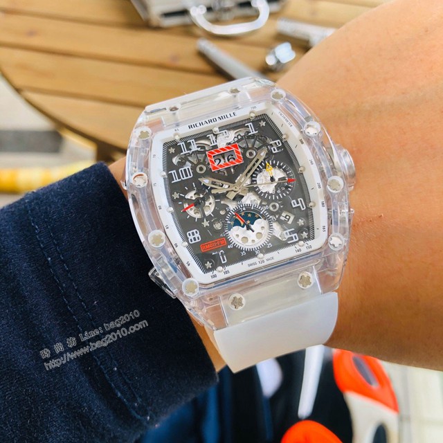 理查德米勒Richard Mille全球限量版本 水晶全透明玻璃鑫多功能複雜機械腕表  gjs2206
